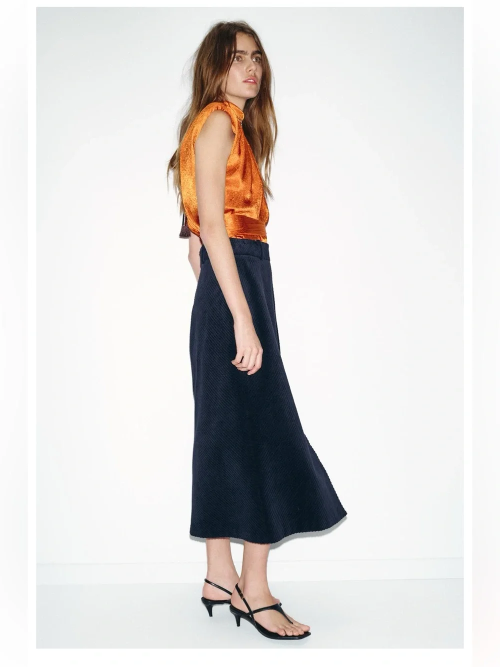 ZARA STRAIGHT CORDUROY MIDI SKIRT